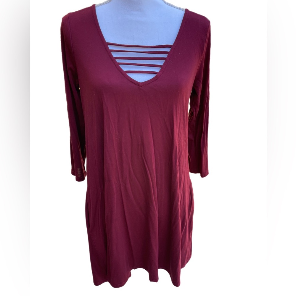 Socialite Burgundy Knee-length long sleeve Dress